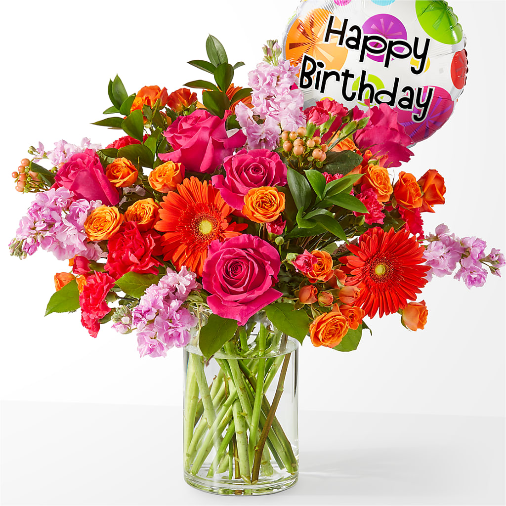 Fiesta Bouquet with Birthday Balloon – Wade Florists Llc, Saint Louis MO