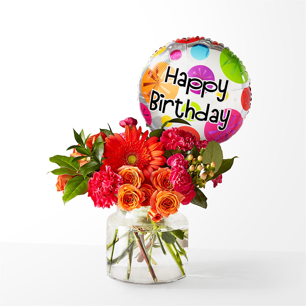 Fiesta Bouquet with Birthday Balloon – Wade Florists Llc, Saint Louis MO