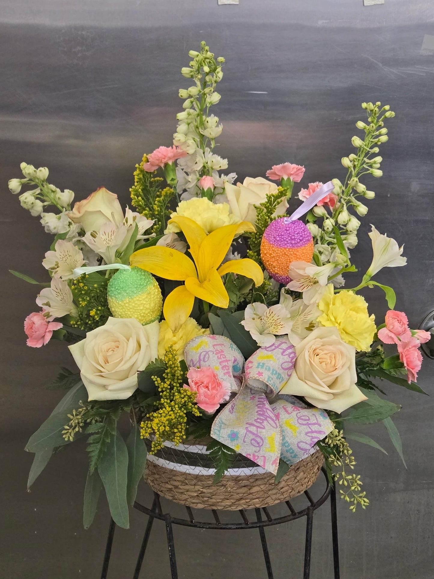 Yellow Easter Lily Basket – Wade Florists Llc, Saint Louis MO