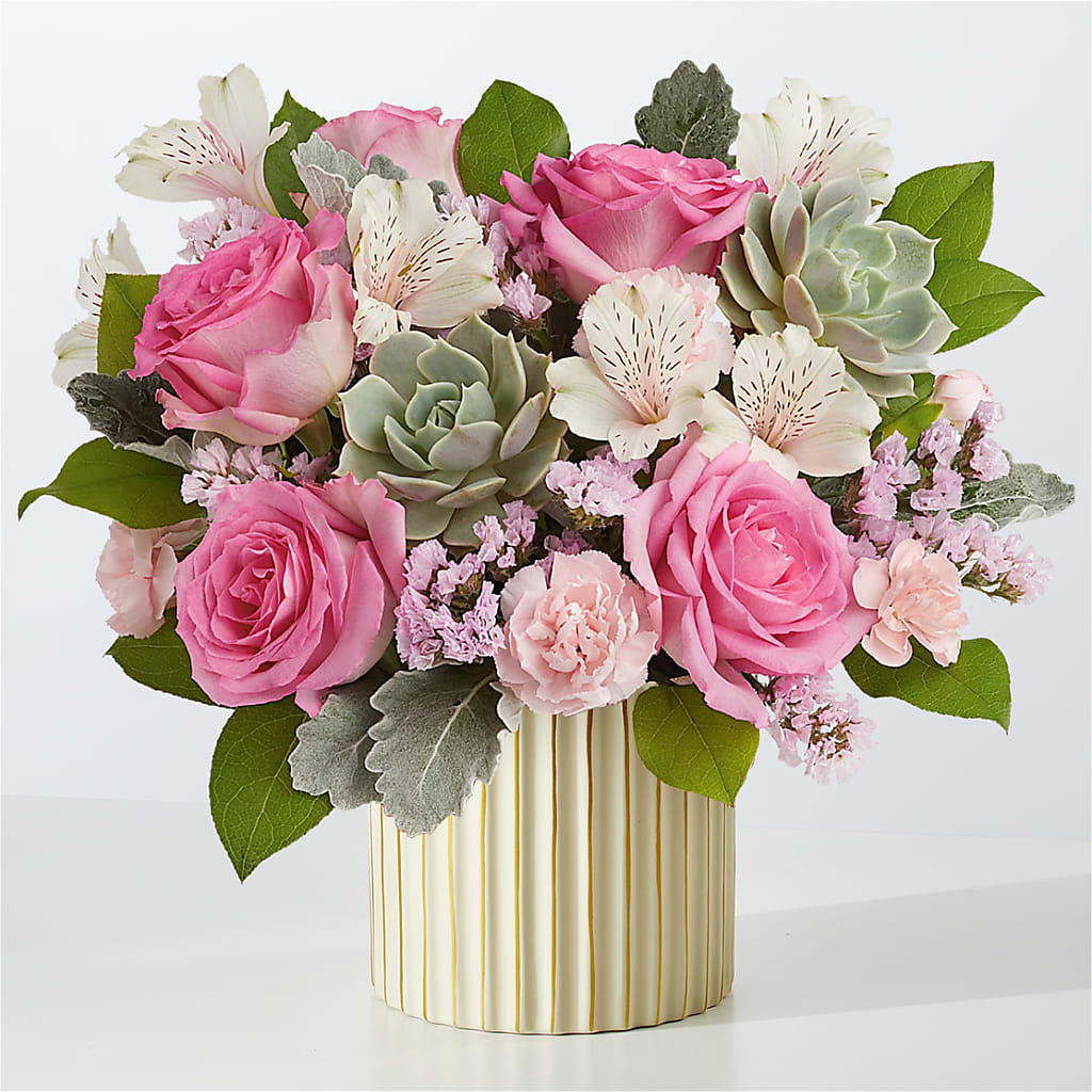 Dusty Rose Bouquet with Ivory Vase – Wade Florists Llc, Saint Louis MO