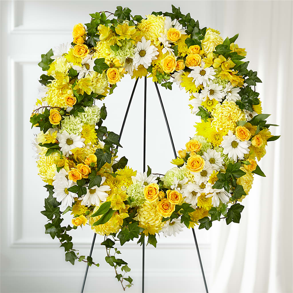 Golden Remembrance Wreath – Wade Florists Llc, Saint Louis MO