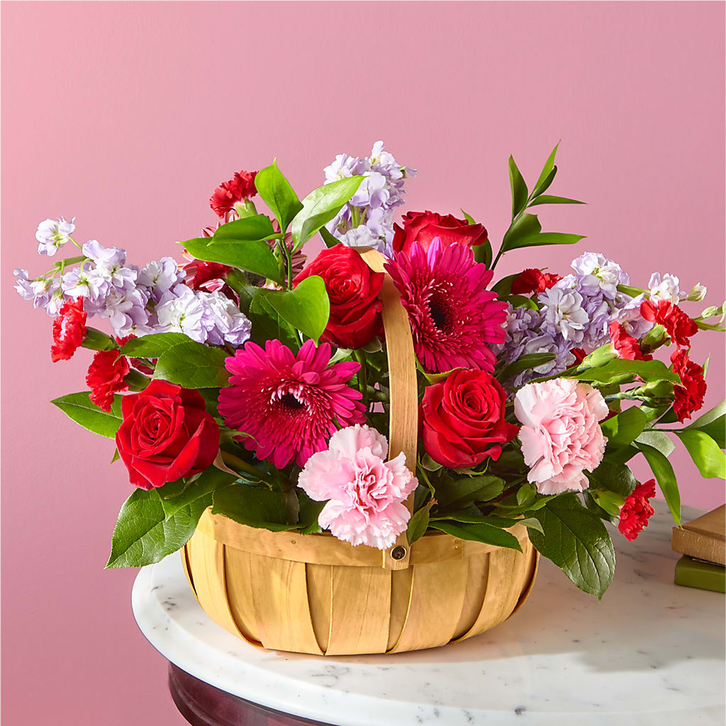 Pink Picnic Basket – Wade Florists Llc, Saint Louis MO