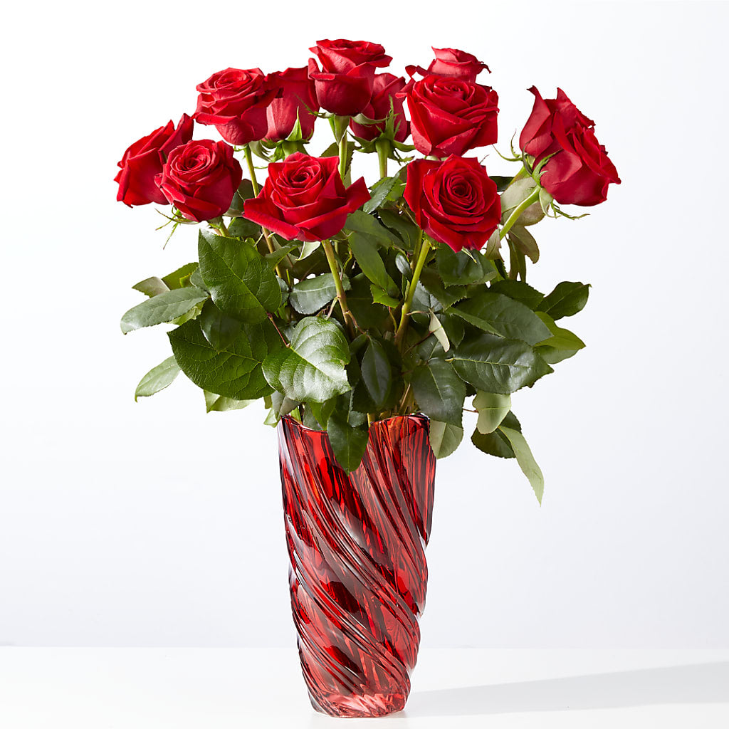 Classic Love Red Rose Bouquet with Luxe Swirl Vase – Wade Florists Llc, Saint Louis MO
