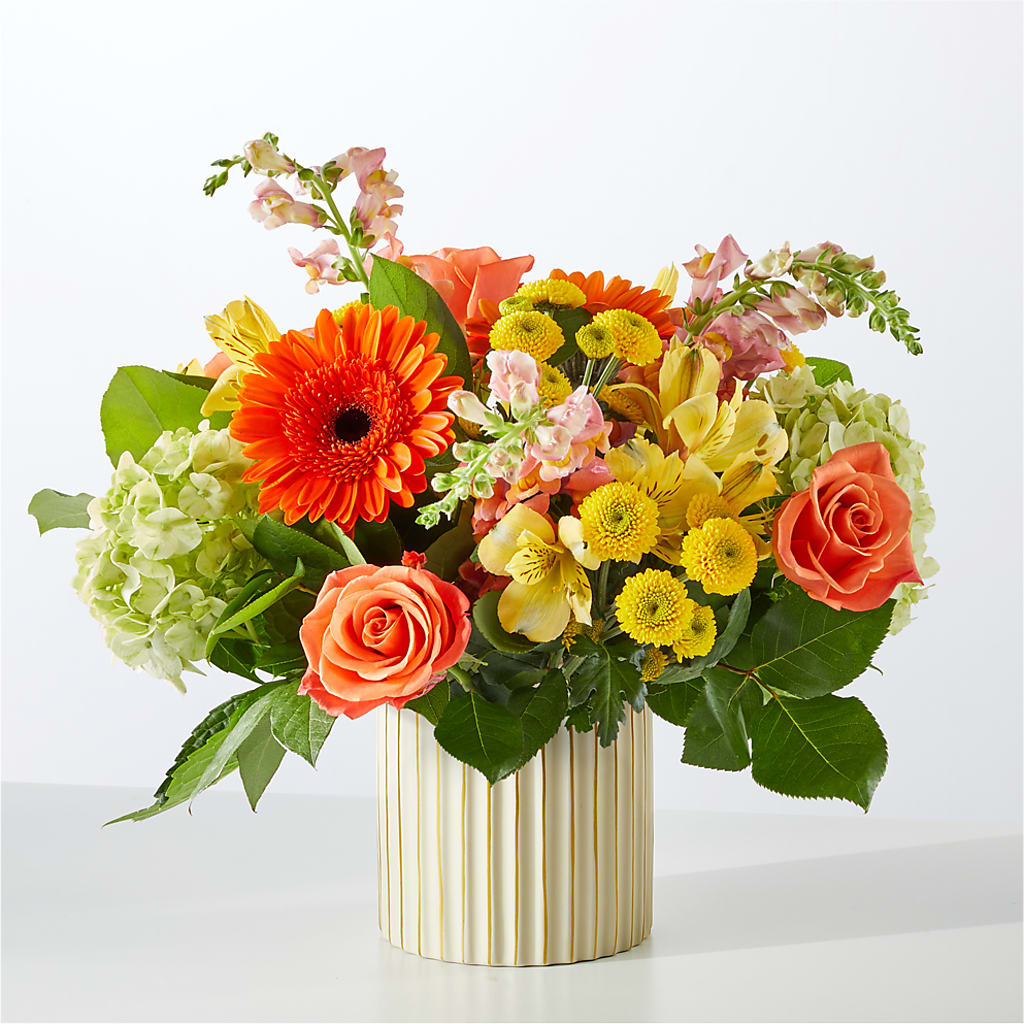 Autumn Sunshine Bouquet with Ivory Vase –  Wade Florists Llc, Saint Louis MO