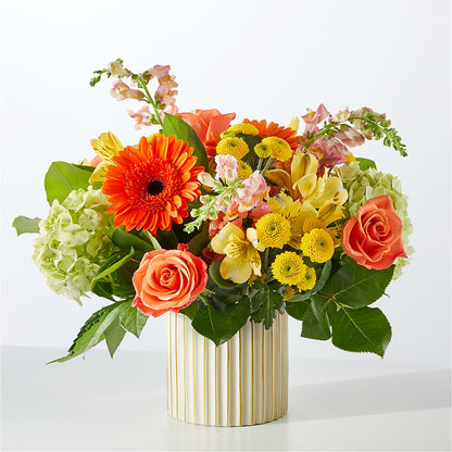 Autumn Sunshine Bouquet with Ivory Vase –  Wade Florists Llc, Saint Louis MO